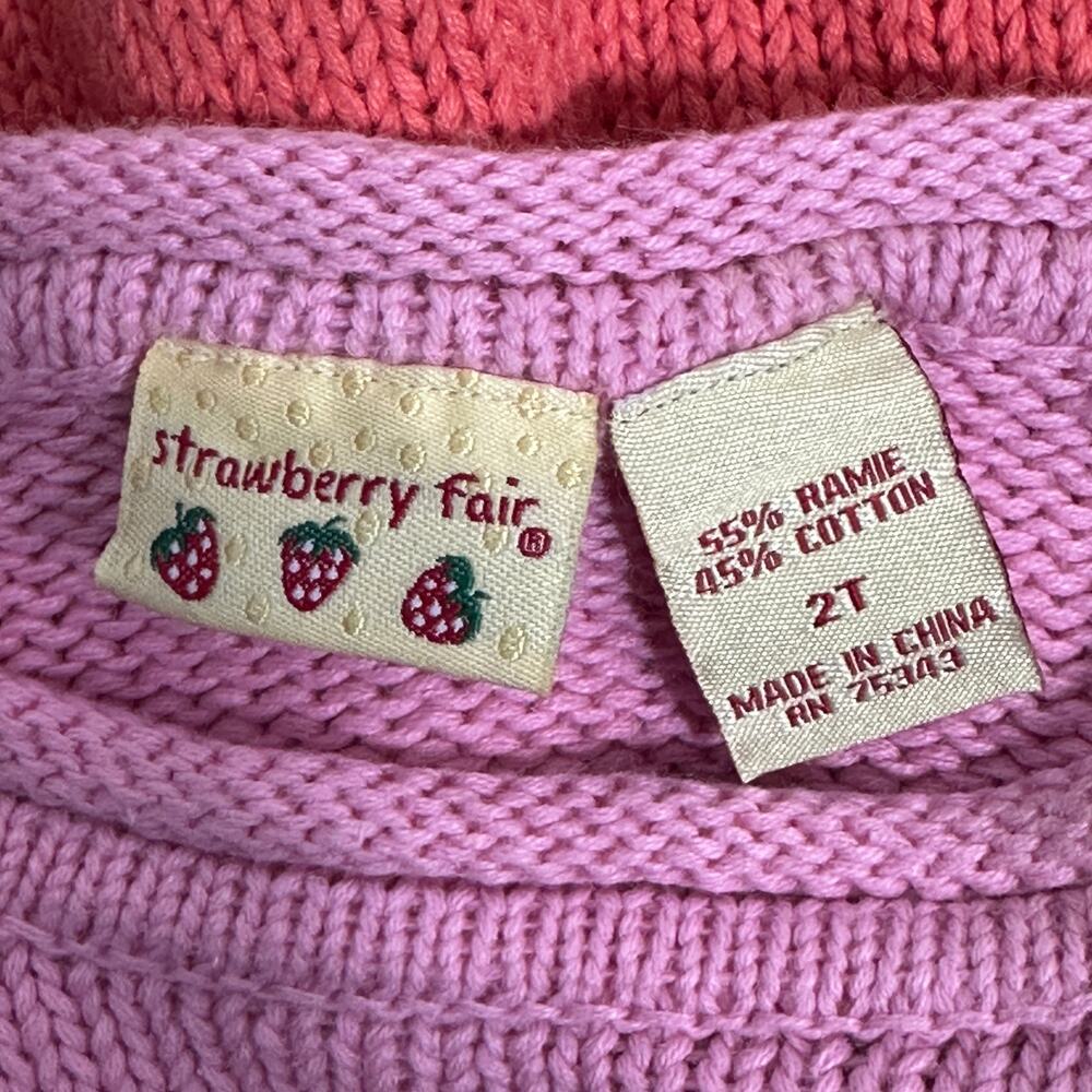 NWT Vintage Strawberry Fair Sweater Girls 2T Pink Orange Floral Embroidered Knit - Picture 3 of 3
